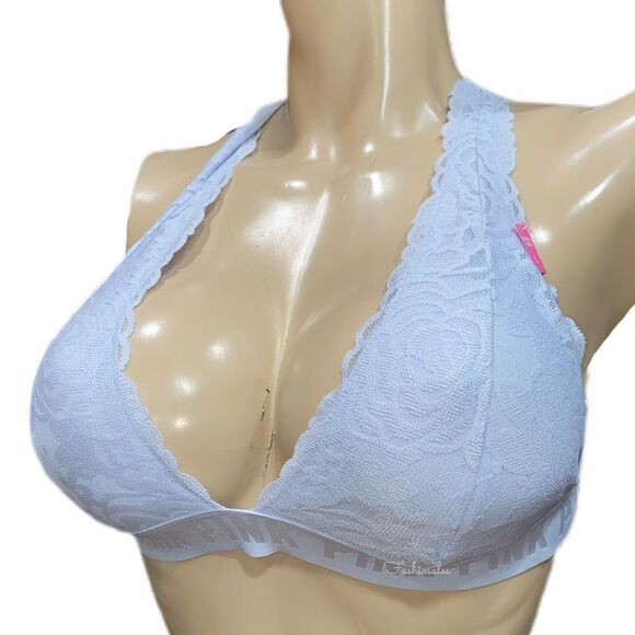 Victoria’s Secret Pink Lightly Lined -Removable Padding Lace bralette bra Blue - Picture 1 of 3